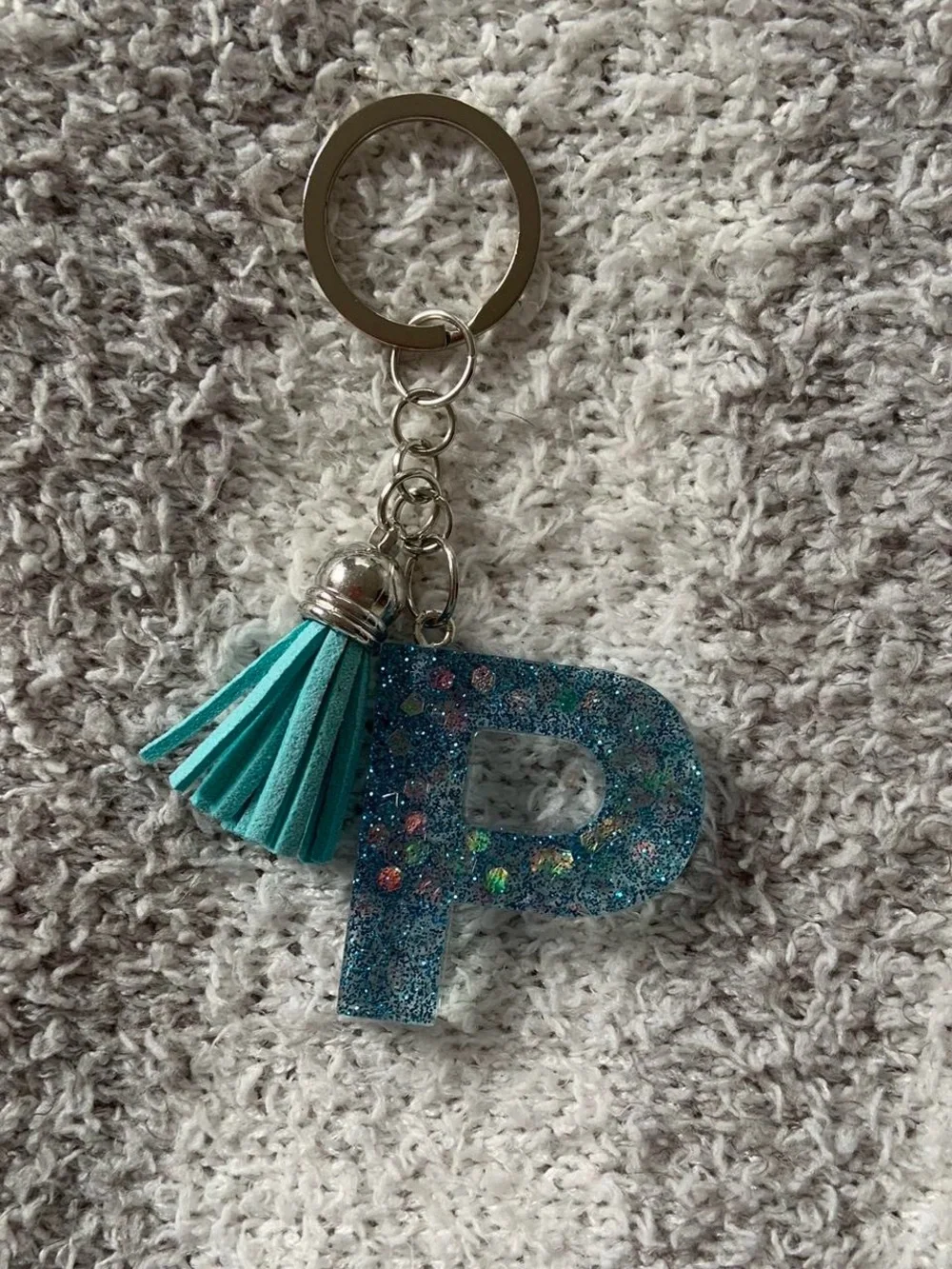 Initial P Tassel Keychain